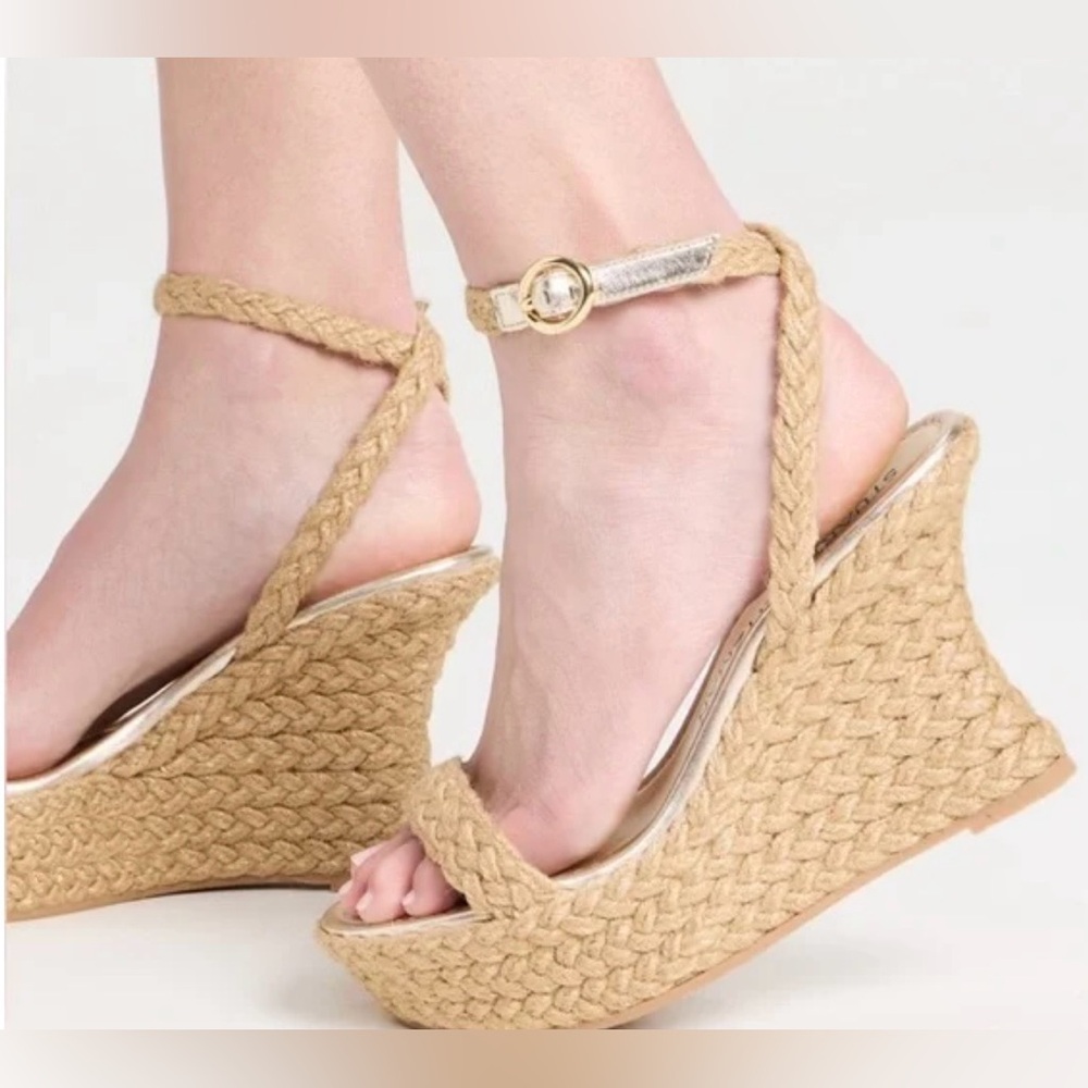 Stuart Weitzman
Women's Braida Strap Espadrille Wedge Sandals 8.5 Gold/Natural